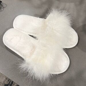 Fluffy White Slippers New Unused